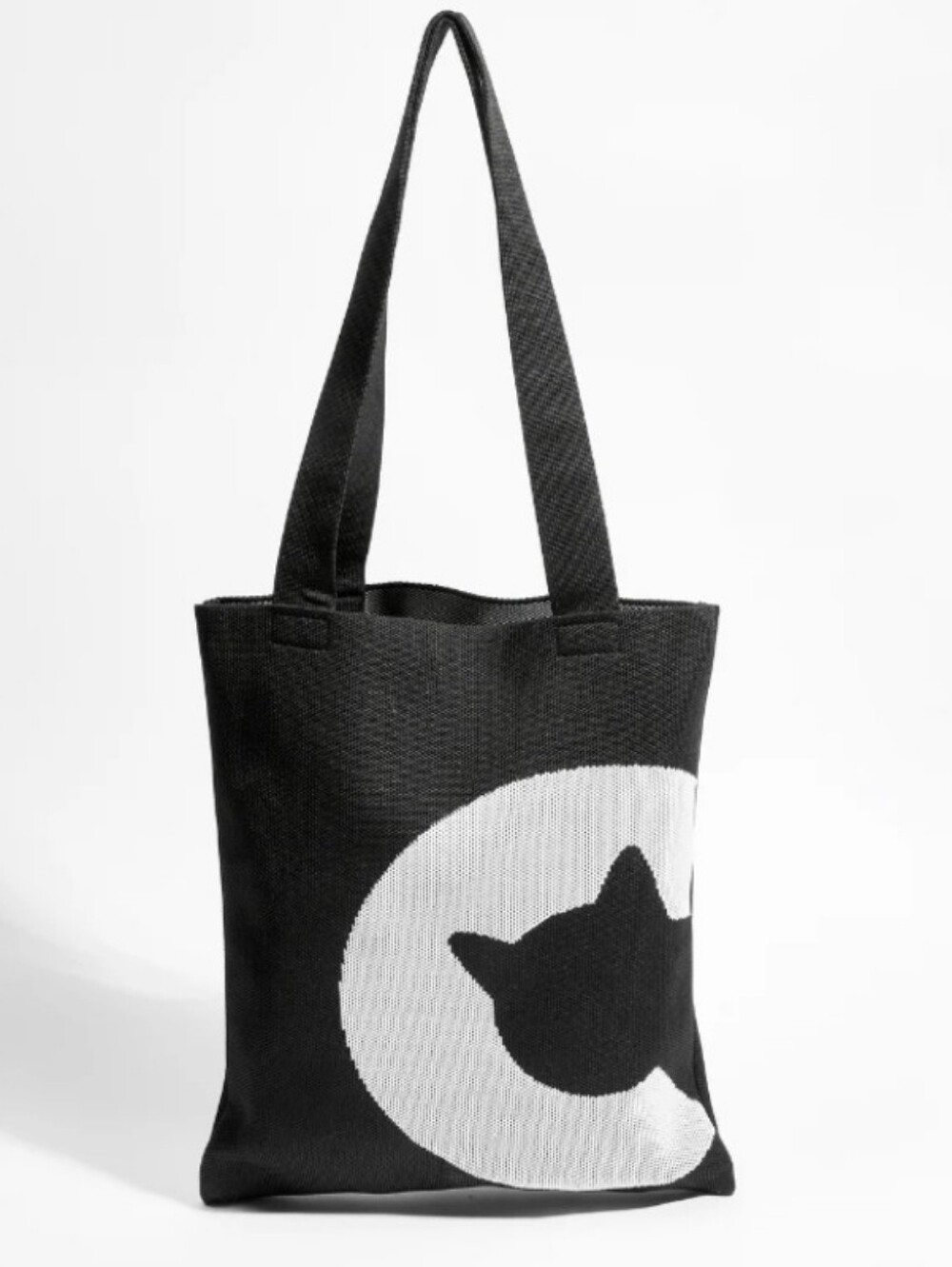 Black & White Cat Motif Tote Bag - Women Bags